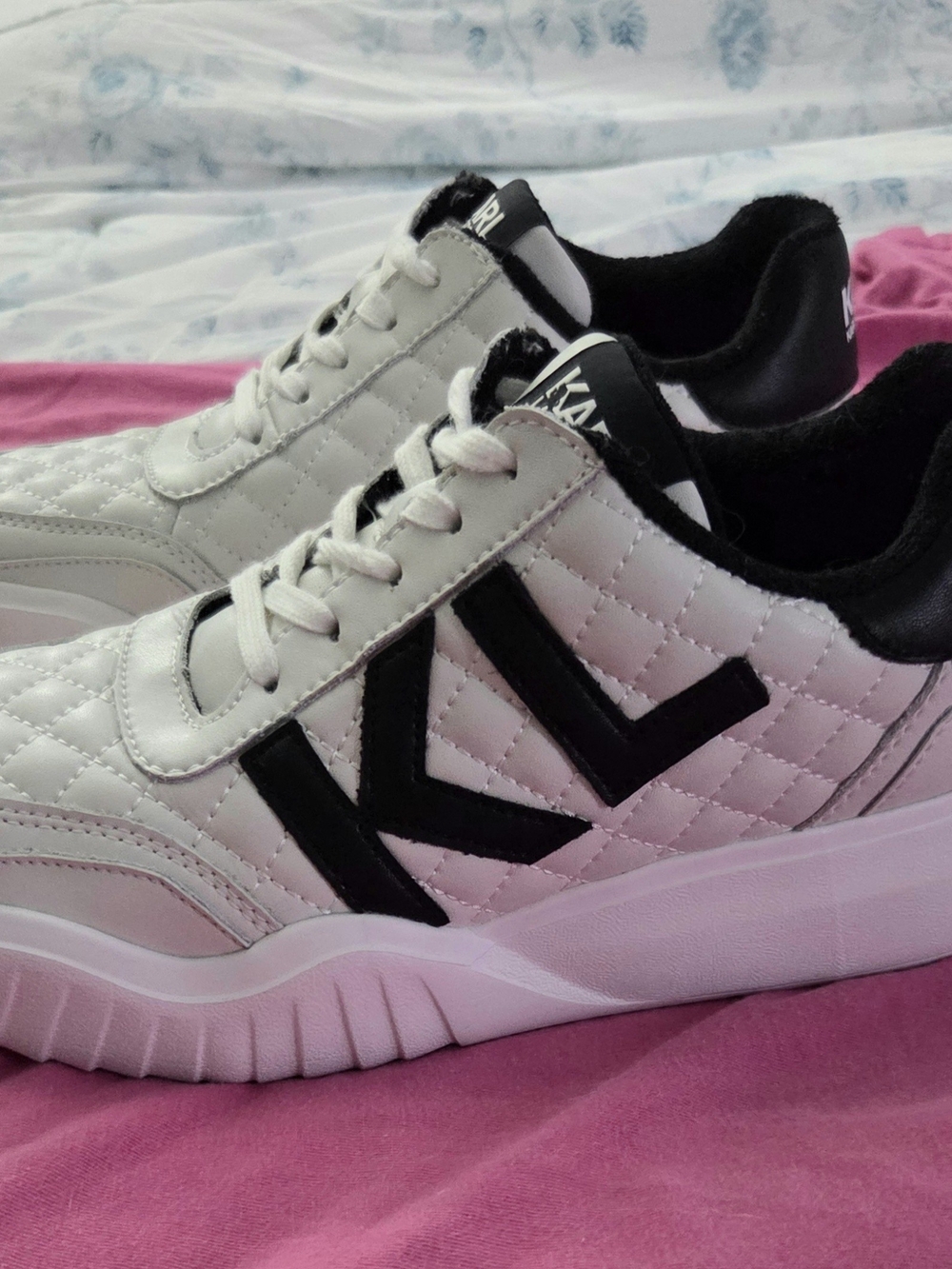 Karl Lagerfeld Quilted White Sneakers with Black Accents